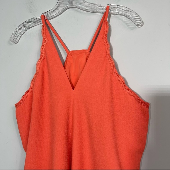 Trina Turk Scalloped Halter Mini Dress Coral Orange Crape Size 12 Spring Summer - Picture 10 of 16